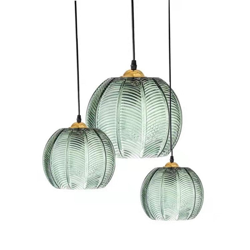 Contemporary Creative Green Globe Shape Ribbed Glass Metal 1-Light Pendant Light For Living Room