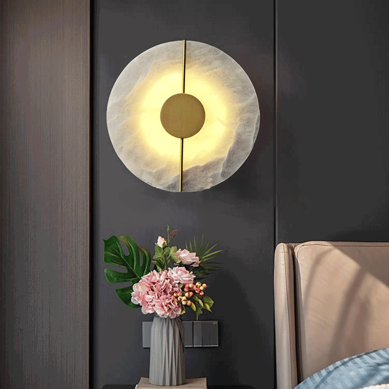 Contemporary Luxury Round Oval Marble Brass LED Wall Sconce Lamp For Living Room