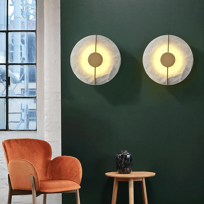 Contemporary Luxury Round Oval Marble Brass LED Wall Sconce Lamp For Living Room