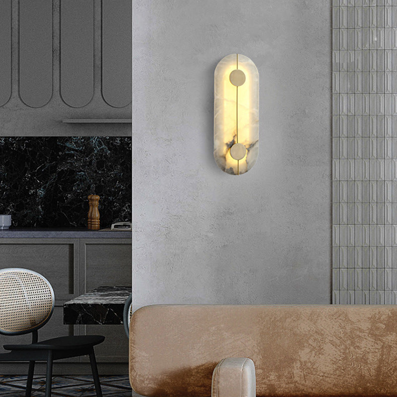 Contemporary Luxury Round Oval Marble Brass LED Wall Sconce Lamp For Living Room