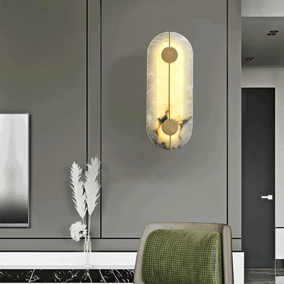 Contemporary Luxury Round Oval Marble Brass LED Wall Sconce Lamp For Living Room