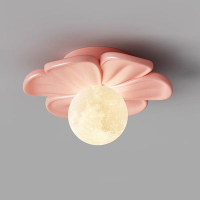 Contemporary Creative Cream Floral Ball Iron Resin Shade 1-Light Semi-Flush Mount Light For Hallway