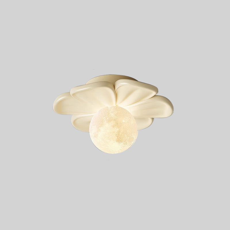 Contemporary Creative Cream Floral Ball Iron Resin Shade 1-Light Semi-Flush Mount Light For Hallway