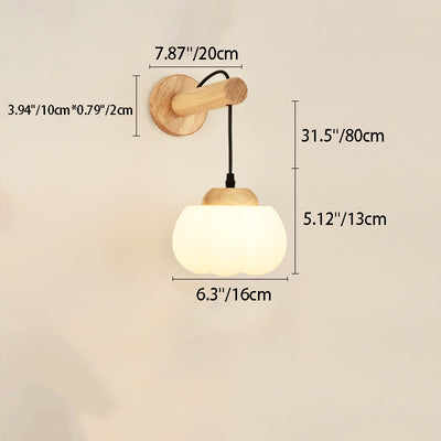 Traditional Japanese Cotton Dome Ribbed Glass PE Shade Wood 1-Light Wall Sconce Lamp For Living Room