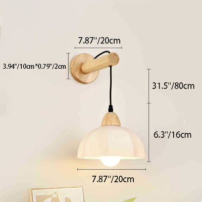 Traditional Japanese Cotton Dome Ribbed Glass PE Shade Wood 1-Light Wall Sconce Lamp For Living Room