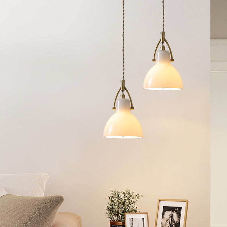 Contemporary Nordic Bowl Shaped Brass Glass 1-Light Pendant Light For Living Room