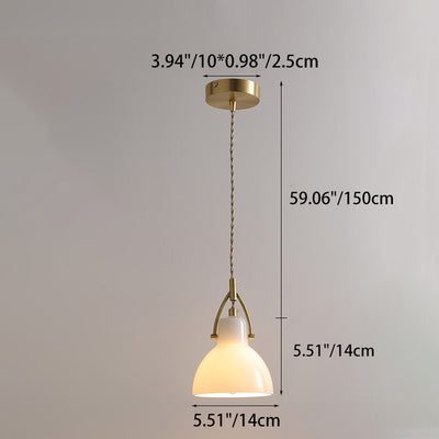 Contemporary Nordic Bowl Shaped Brass Glass 1-Light Pendant Light For Living Room