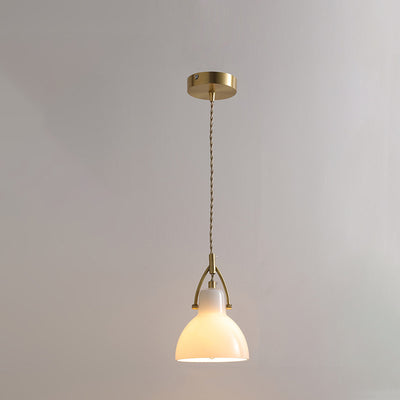 Contemporary Nordic Bowl Shaped Brass Glass 1-Light Pendant Light For Living Room