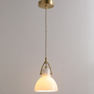 Contemporary Nordic Bowl Shaped Brass Glass 1-Light Pendant Light For Living Room