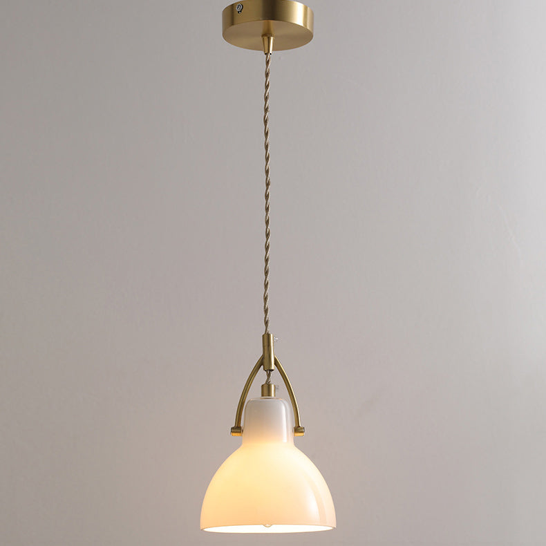 Contemporary Nordic Bowl Shaped Brass Glass 1-Light Pendant Light For Living Room