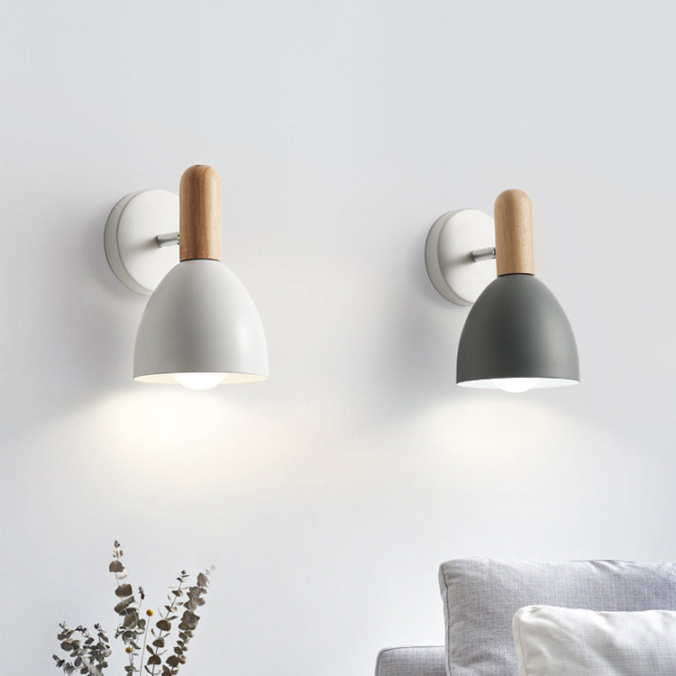 Contemporary Nordic Macaroon Wood Iron Cannonball Shape 1-Light Wall Sconce Lamp For Living Room