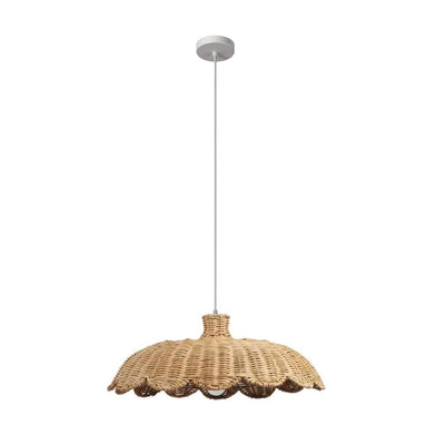 Contemporary Retro Ruffled Rattan Iron 1-Light Pendant Light For Living Room