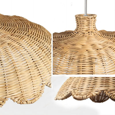 Contemporary Retro Ruffled Rattan Iron 1-Light Pendant Light For Living Room