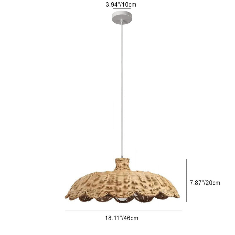 Contemporary Retro Ruffled Rattan Iron 1-Light Pendant Light For Living Room