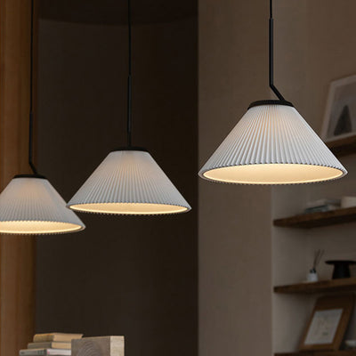 Contemporary Luxury Pleated Cone TC Cloth PVC 1-Light Pendant Light For Living Room