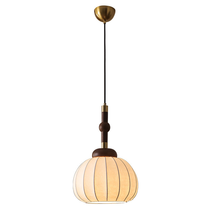 Contemporary Retro Wood Aluminum Silk Globe 1-Light Pendant Light For Living Room