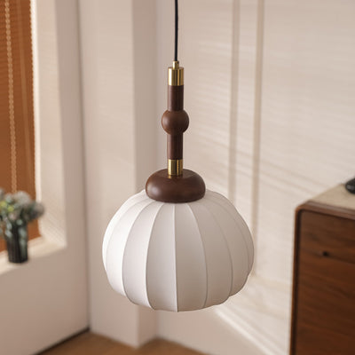 Contemporary Retro Wood Aluminum Silk Globe 1-Light Pendant Light For Living Room