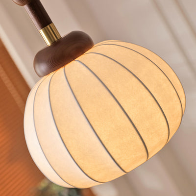 Contemporary Retro Wood Aluminum Silk Globe 1-Light Pendant Light For Living Room