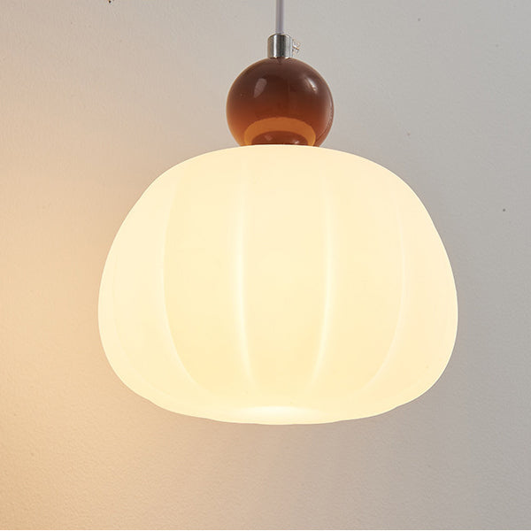 Contemporary Nordic Round Pumpkin Shape Hardware PE 1-Light Pendant Light For Bedroom