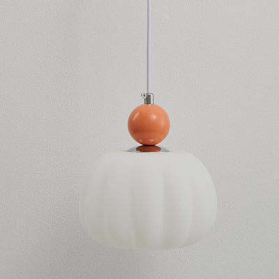 Contemporary Nordic Round Pumpkin Shape Hardware PE 1-Light Pendant Light For Bedroom