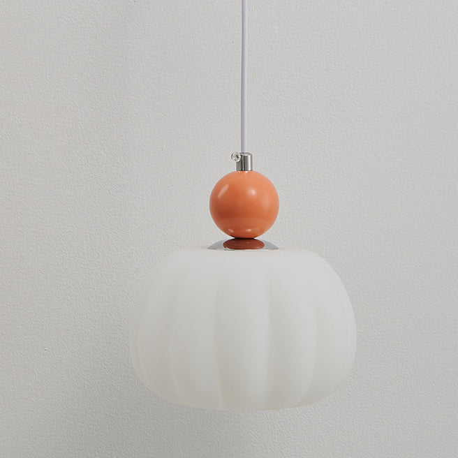 Contemporary Nordic Round Pumpkin Shape Hardware PE 1-Light Pendant Light For Bedroom