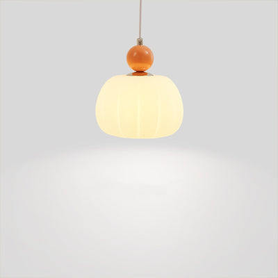 Contemporary Nordic Round Pumpkin Shape Hardware PE 1-Light Pendant Light For Bedroom