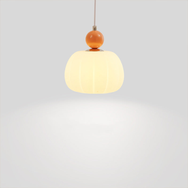 Contemporary Nordic Round Pumpkin Shape Hardware PE 1-Light Pendant Light For Bedroom