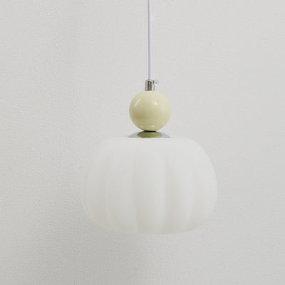 Contemporary Nordic Round Pumpkin Shape Hardware PE 1-Light Pendant Light For Bedroom