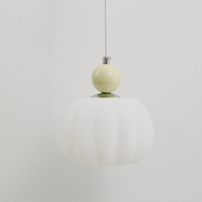 Contemporary Nordic Round Pumpkin Shape Hardware PE 1-Light Pendant Light For Bedroom