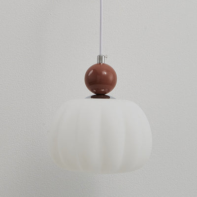 Contemporary Nordic Round Pumpkin Shape Hardware PE 1-Light Pendant Light For Bedroom