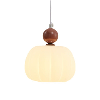 Contemporary Nordic Round Pumpkin Shape Hardware PE 1-Light Pendant Light For Bedroom