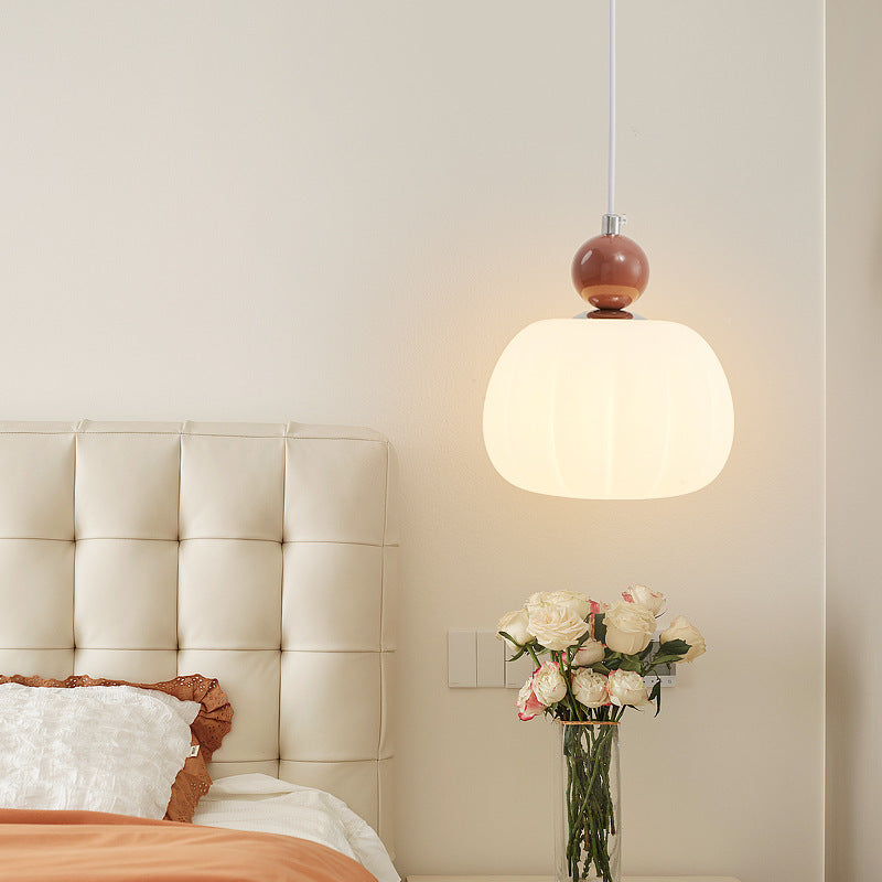 Contemporary Nordic Round Pumpkin Shape Hardware PE 1-Light Pendant Light For Bedroom