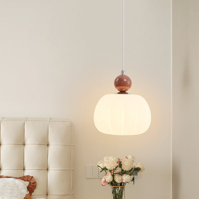 Contemporary Nordic Round Pumpkin Shape Hardware PE 1-Light Pendant Light For Bedroom