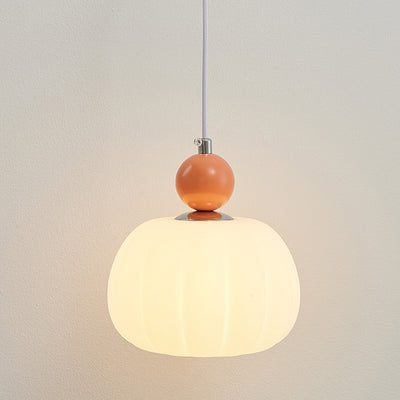 Contemporary Nordic Round Pumpkin Shape Hardware PE 1-Light Pendant Light For Bedroom