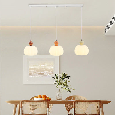 Contemporary Nordic Small Orb Round Pumpkin Shape Hardware PE 3-Light Chandeliers For Dining Room