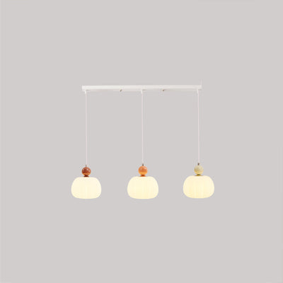 Contemporary Nordic Small Orb Round Pumpkin Shape Hardware PE 3-Light Chandeliers For Dining Room