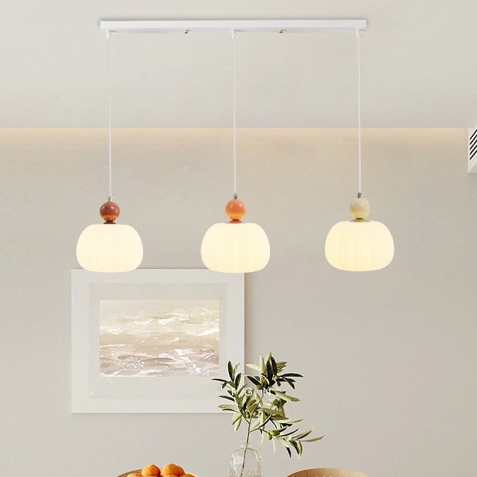 Contemporary Nordic Small Orb Round Pumpkin Shape Hardware PE 3-Light Chandeliers For Dining Room