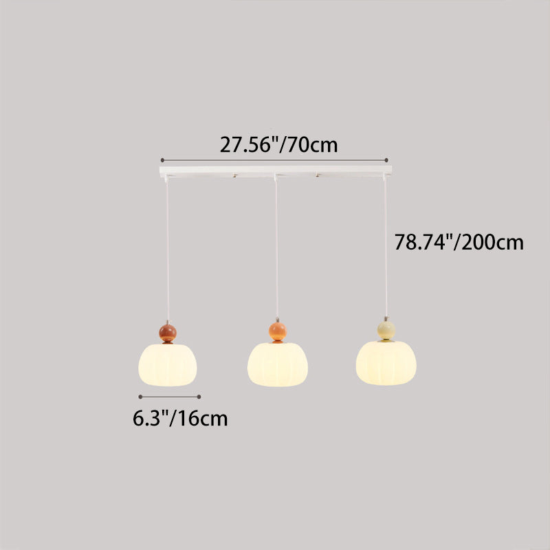 Contemporary Nordic Small Orb Round Pumpkin Shape Hardware PE 3-Light Chandeliers For Dining Room