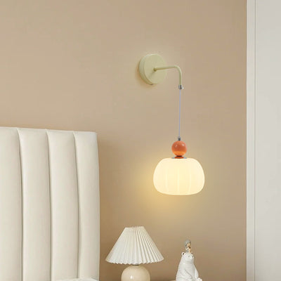 Contemporary Nordic Small Orb Round Pumpkin Shape Hardware PE 1-Light Wall Sconce Lamp For Living Room