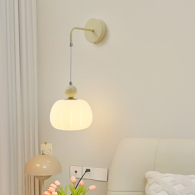 Contemporary Nordic Small Orb Round Pumpkin Shape Hardware PE 1-Light Wall Sconce Lamp For Living Room