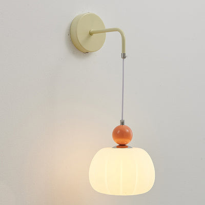 Contemporary Nordic Small Orb Round Pumpkin Shape Hardware PE 1-Light Wall Sconce Lamp For Living Room