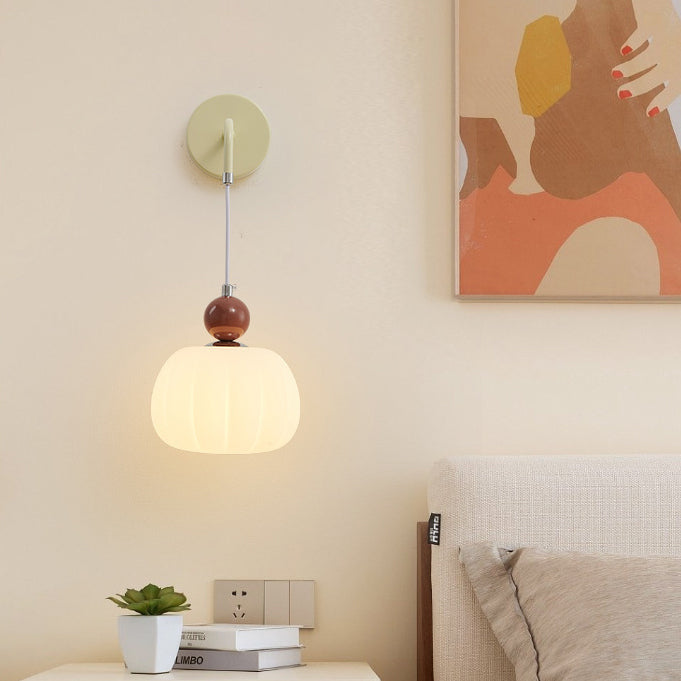 Contemporary Nordic Small Orb Round Pumpkin Shape Hardware PE 1-Light Wall Sconce Lamp For Living Room