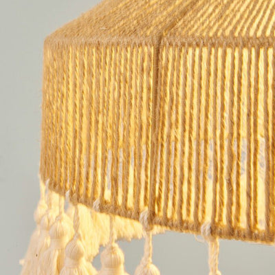 Contemporary Boho Iron Hemp Rope Braiding Tassel Hat Shape 1-Light Pendant Light For Living Room