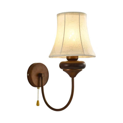 Traditional European Floral Pattern Drum Shape Fabric Hardware Wood 1-Light Wall Sconce Lamp For Living Room