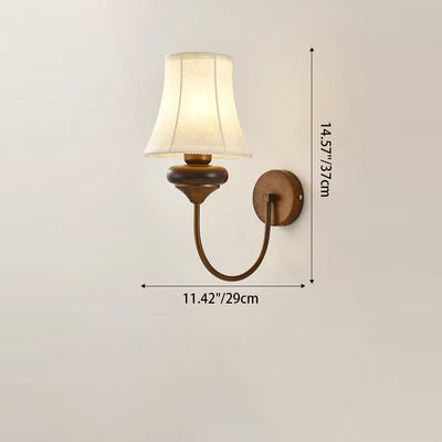 Traditional European Floral Pattern Drum Shape Fabric Hardware Wood 1-Light Wall Sconce Lamp For Living Room