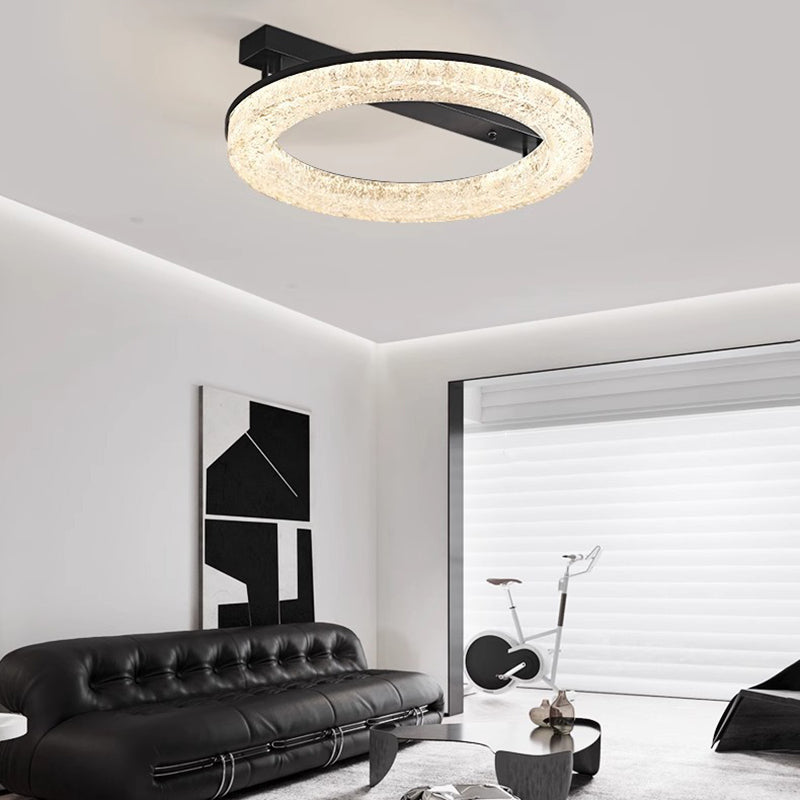 Modern Luxury Circle Resin Stainless Steel Base LED Semi-Flush Mount Ceiling Light For Bedroom