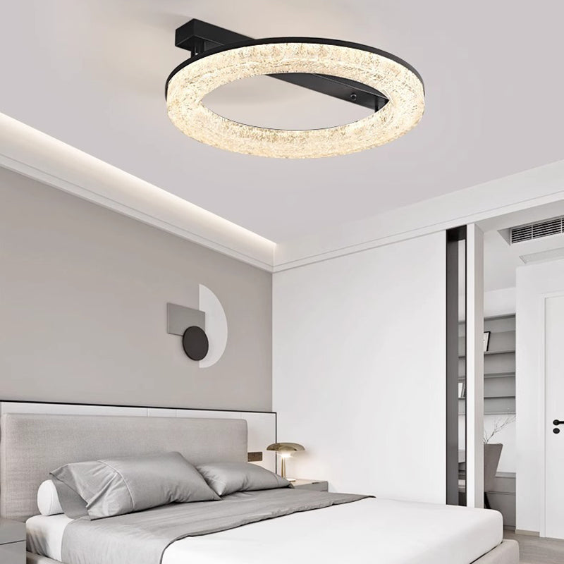 Modern Luxury Circle Resin Stainless Steel Base LED Semi-Flush Mount Ceiling Light For Bedroom