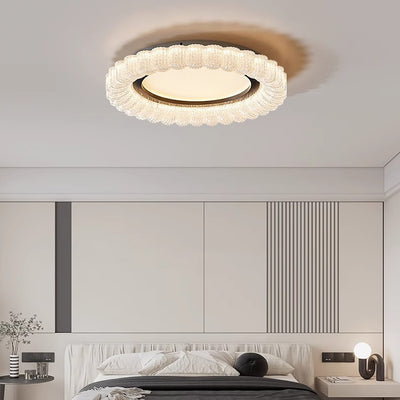 Traditional French Round Flower Hardware Acrylic LED Flush Mount Ceiling Light For Living Room