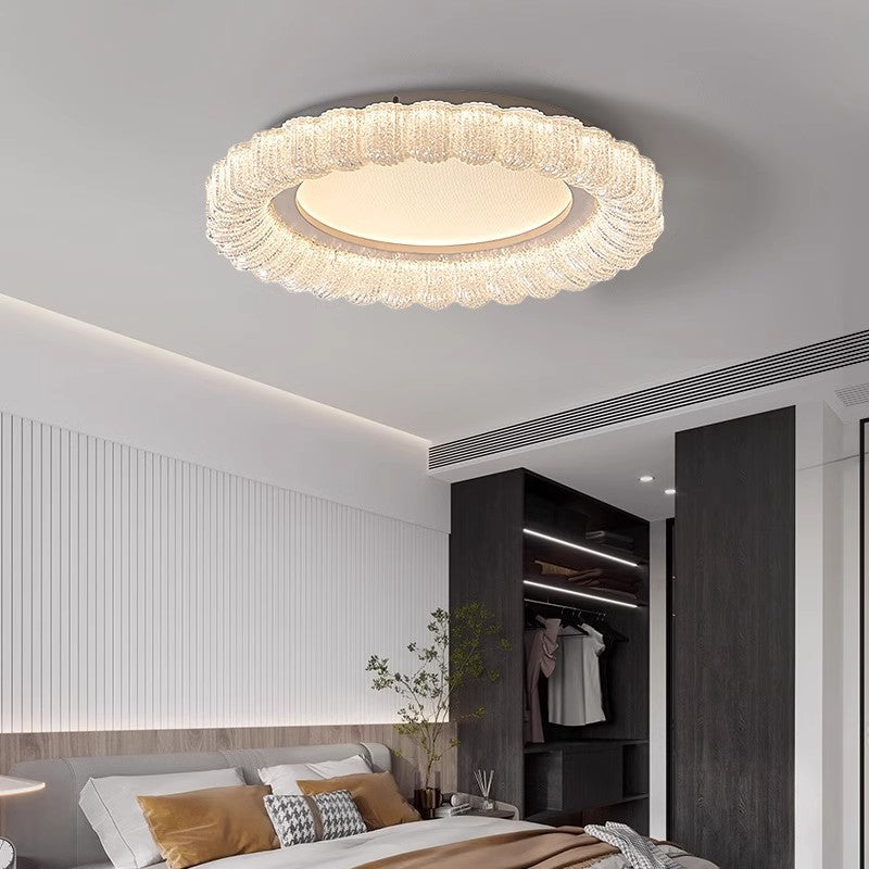 Traditional French Round Flower Hardware Acrylic LED Flush Mount Ceiling Light For Living Room