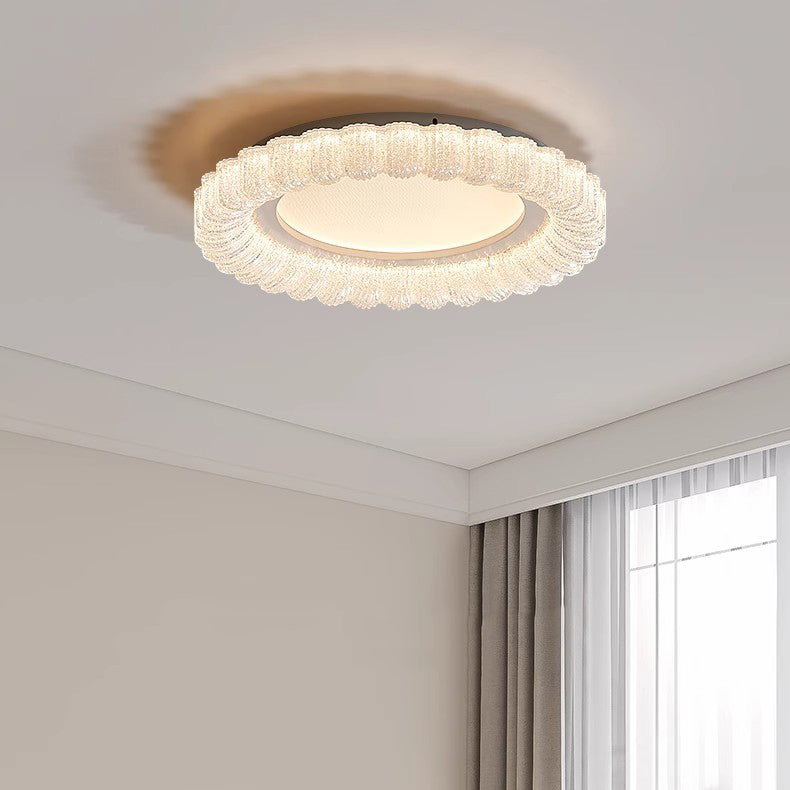 Traditional French Round Flower Hardware Acrylic LED Flush Mount Ceiling Light For Living Room